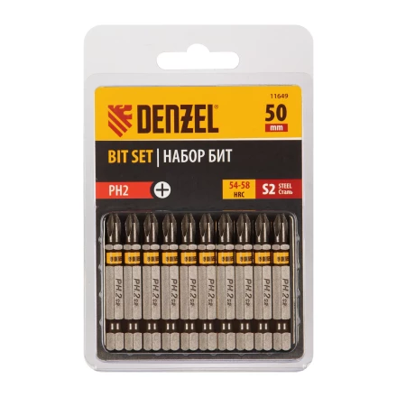 Бита PH2х50, сталь S2, шестигранный профиль, 10 шт. Е 6,3 Denzel 11649 купить в Нягани