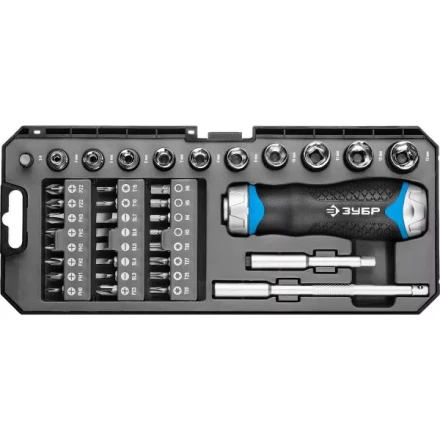 Набор ЗУБР &quot;ПРОФЕССИОНАЛ&quot;: Отвертка реверсив с двухкомп рукоят, насадки, CrMo, рукоят с отсеком для хранения бит, 38 предметов 25352-H38 купить в Нягани