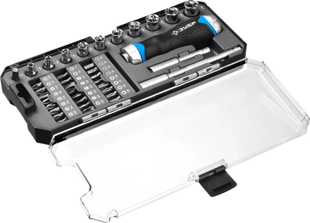 Набор ЗУБР &quot;ПРОФЕССИОНАЛ&quot;: Отвертка реверсив с двухкомп рукоят, насадки, CrMo, рукоят с отсеком для хранения бит, 38 предметов 25352-H38 купить в Нягани