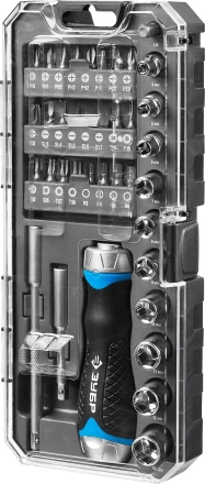 Набор ЗУБР &quot;ПРОФЕССИОНАЛ&quot;: Отвертка реверсив с двухкомп рукоят, насадки, CrMo, рукоят с отсеком для хранения бит, 38 предметов 25352-H38 купить в Нягани