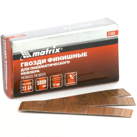 Гвозди финишные  23GA для пневматического нейлера  диаметр 0,64 мм длина 12 мм, 5000 шт MATRIX 57669 купить в Нягани