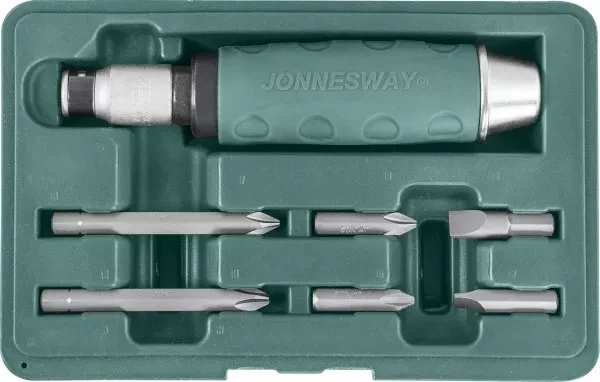Ударная отвертка с битами SL8 SL10мм  PH2 PH3  36мм  PH2 PH3   80мм 7 предметов AG010055A Jonnesway 48649 купить в Нягани