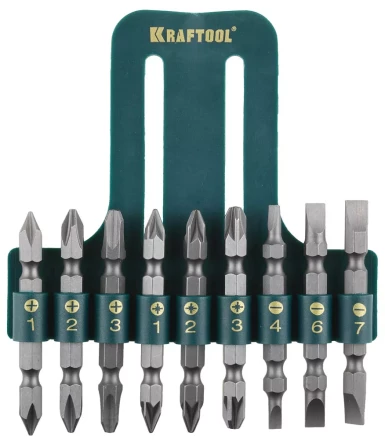 Набор KRAFTOOL Биты двухсторонние, в пласт. держателе, Cr-V, 9 предметов 26060-H10 купить в Нягани