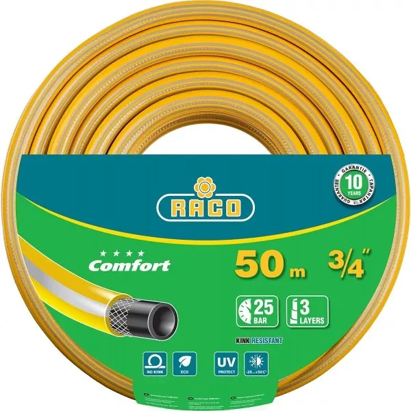 Шланг RACO COMFORT поливочный, 25атм., армированный, 3-х слойный, 3/4"х50м 40303-3/4-50_z01 купить в Нягани