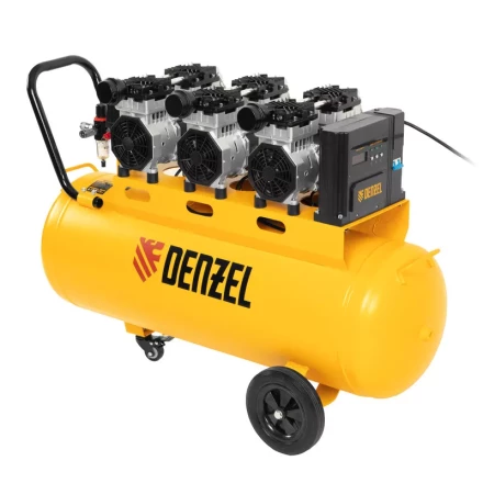 Компрессор безмасляный, малошумный  DLS 2250/100, 2250 Вт, 3x750, 100 л, 410 л/мин блок управления/ Denzel 58029 купить в Нягани