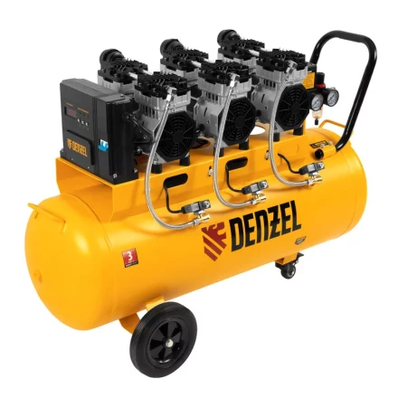 Компрессор безмасляный, малошумный  DLS 2250/100, 2250 Вт, 3x750, 100 л, 410 л/мин блок управления/ Denzel 58029 купить в Нягани