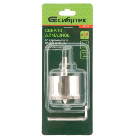 Сверло по керамической плитке и стеклу Сибртех, 40 х 55 мм, шестигранный хвостовик, с центрующим сверлом, 72720 купить в Нягани