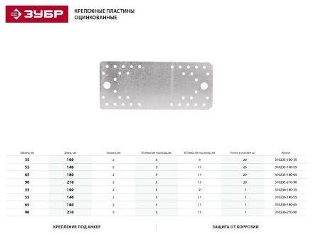 Крепежная пластина ЗУБР &quot;МАСТЕР&quot;, 180х65мм, 1шт 310236-180-65 купить в Нягани