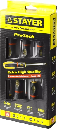 Набор STAYER &quot;PROFESSIONAL&quot; &quot;PROTech&quot;: Отвертки, Cr-Mo, эргономичная двухкомпонентная рукоятка, 6шт 25133-H6_z02 купить в Нягани