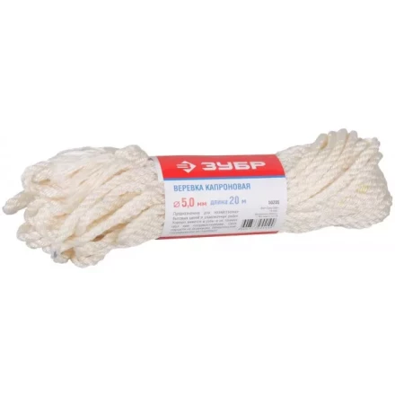Веревка ЗУБР капроновая, d=5,0 мм, 20 м, 270 кгс, 9 ктекс 50205 купить в Нягани
