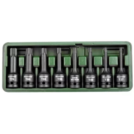 Торцовые головки KRAFTOOL &quot;INDUSTRIE QUALITAT&quot; ударные в наборе, (1/2&quot;), Cr-Mo, фосфат., TORX, T27-T70, 8 шт. 27952-H8 купить в Нягани
