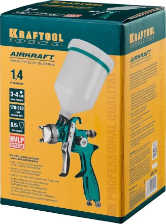 Краскопульт пневматический KRAFTOOL AirKraft, HVLP, c верхним бачком, 1,4мм 06522-1.4 купить в Нягани