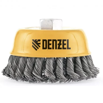 Щетка для УШМ 75 мм Чашка крученая нержавеющая проволока 0.5 мм М14 Denzel 746243 купить в Нягани