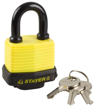 Замок STAYER &quot;MASTER&quot; навесной, всепогодный, пластиковая защита корпуса, с закаленной дужкой,на карточке, 50мм 37140-40 купить в Нягани
