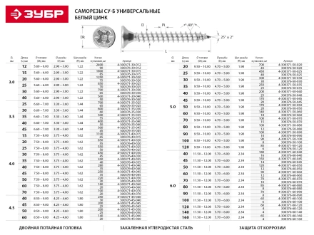 Шурупы ЗУБР по дереву оцинкованные, 6.0x60мм, 200шт 4-300372-60-060 купить в Нягани