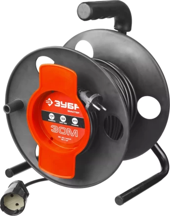 Удлинитель ЗУБР &quot;МАСТЕР&quot; на катушке, ПВС 2х1кв мм, 1 гнездо, макс мощн 2200Вт, 30м 55075-30 купить в Нягани