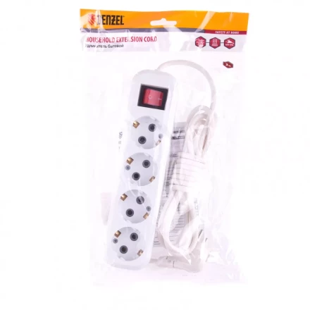 Удлинитель бытовой с заземлением и выключателем 4 м 4 розетки 10 A серия УХз10 Denzel 95977 купить в Нягани