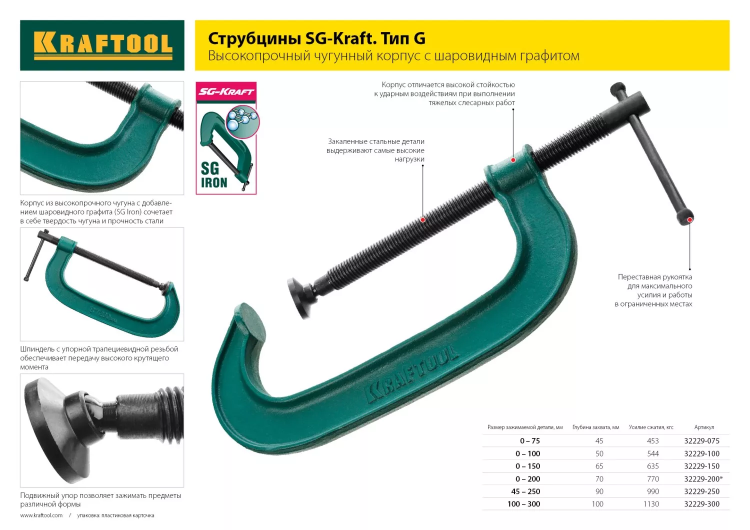 Струбцина KRAFTOOL "EXPERT", высокопрочный чугун с шаровидным графитом, 4"/100 мм 32229-100 купить в Нягани
