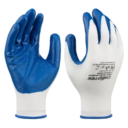 Перчатки полиэфирные с синим нитрильным покрытием, размер 9, 13 класс вязки// Сибртех 678625 купить в Нягани