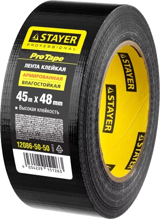 Армированная лента, STAYER Professional 12086-50-50, универсальная, влагостойкая, 48мм х 45м, черная 12086-50-50 купить в Нягани