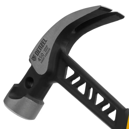 Молоток-гвоздодёр Denzel 10466, 450 г, цельнокованый,боек с магнитом, двухкомп. обрезин. рук-ка купить в Нягани