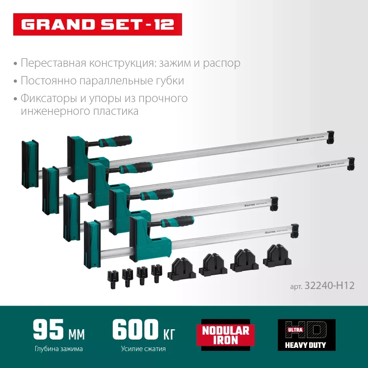 Набор корпусных струбцин KRAFTOOL GRAND 32240-H12 купить в Нягани