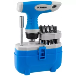 Набор ЗУБР "ЭКСПЕРТ" Отвертка реверсивная с пистолетной двухкомпонетной рукояткой; Cr-V биты, 20 предметов 25413-H20