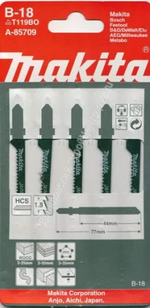 Пилка для лобзика Makita A-85709 ( 5 шт.) HCS 77х1,8 мм рез-35 мм  крив.пропил купить в Нягани