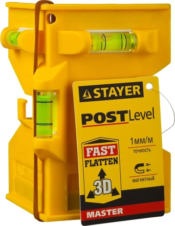 Уровень-угольник STAYER &quot;MASTER&quot; &quot;POSTLevel&quot; пластмассовый с магнитом, 3 ампулы 3456_z01 купить в Нягани
