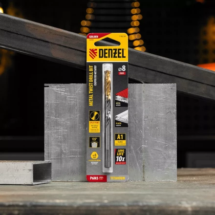 Сверло спиральное по металлу Denzel 8 x 117 мм, Р6М5, Golden Tip, 718239 купить в Нягани