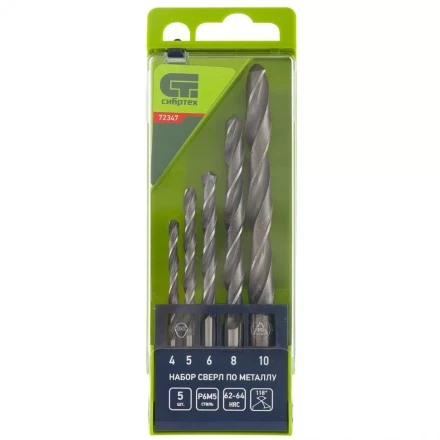Набор сверл по металлу 4 - 10 мм 5 штук Р6М5 пластиковый кейс СИБРТЕХ артикул 72347 купить в Нягани