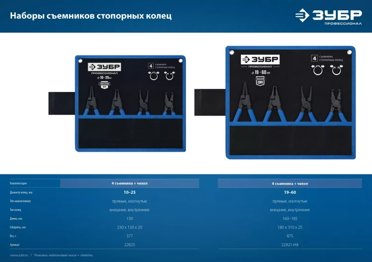 ЗУБР 4 шт, 180 мм, набор съемников стопорных колец, Профессионал (22826) купить в Нягани