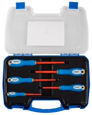 ЗУБР. Набор: Отвертки диэлектрические, 2-комп. рукоятка, до 1000 В, хромованадиевая сталь, 5 предметов 25263-H5 купить в Нягани