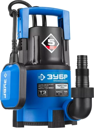 Насос ЗУБР &quot;ПРОФЕССИОНАЛ&quot; Т3 погружной дренажный для чистой воды (d пропускаемых частиц до 5мм), 550Вт, пропускная способность 185л/мин, напор 8,5м НПЧ-Т3-550 купить в Нягани