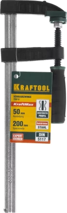 Струбцина, KRAFTOOL 32011-050-200, тип &quot;F&quot;, DIN 5117, двухкомпонентная ручка, 50х200мм 32011-050-200 купить в Нягани