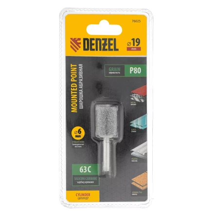 Шарошка абразивная, цилиндр, 19 x 25 мм, для дрели, хвостовик d6 мм, 63С Denzel 76025 купить в Нягани