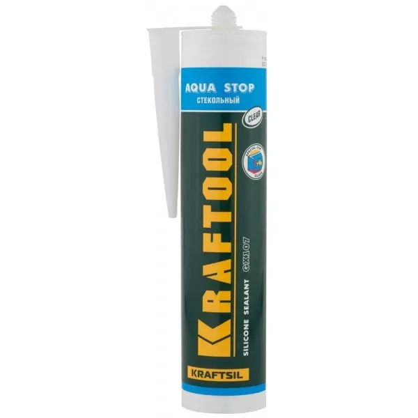 Герметик KRAFTOOL KRAFTSeal GX107 "AQUA STOP" силиконовый стекольный, прозрачный, 300мл 41256-2 купить в Нягани