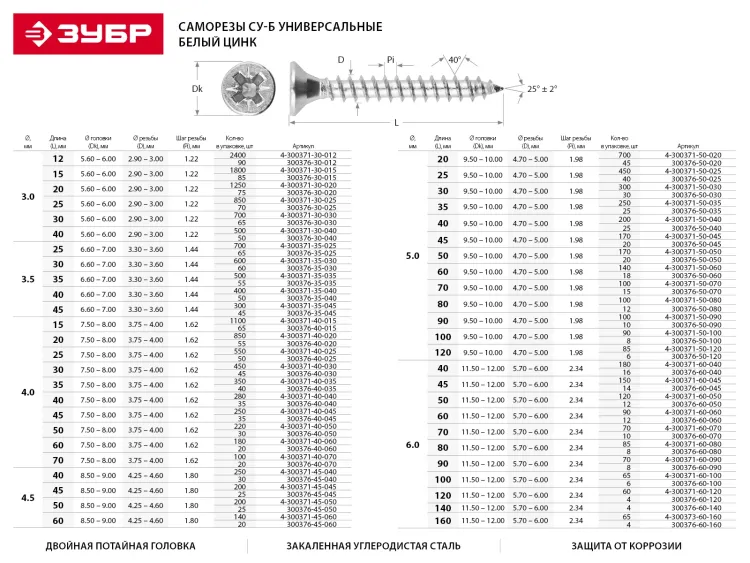 Шурупы ЗУБР по дереву оцинкованные, 5.0x100мм, 150шт 4-300372-50-100 купить в Нягани