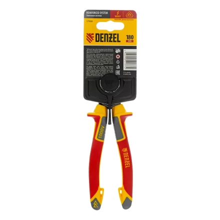Плоскогубцы комбинированные Denzel 17086, диэлектрические трехкомпонентные рукоятки до 1000 В, 180 мм купить в Нягани