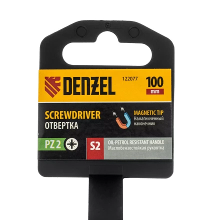Отвертка, PZ2x100 мм, S2, 3к рукоятка Denzel 122077 купить в Нягани