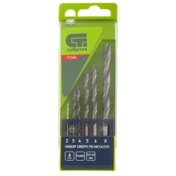 Набор сверл по металлу 2 - 8 мм 6 штук Р6М5 пластиковый кейс СИБРТЕХ артикул 72348