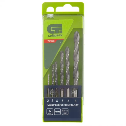 Набор сверл по металлу 2 - 8 мм 6 штук Р6М5 пластиковый кейс СИБРТЕХ артикул 72348 купить в Нягани
