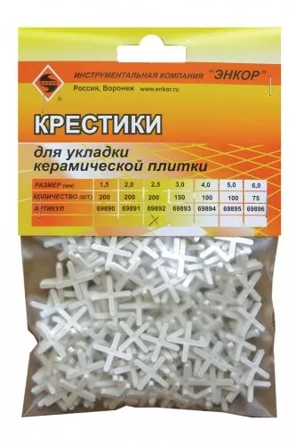 Крестики для кафеля 2,5 мм 200 штук блистер Энкор 69892 купить в Нягани