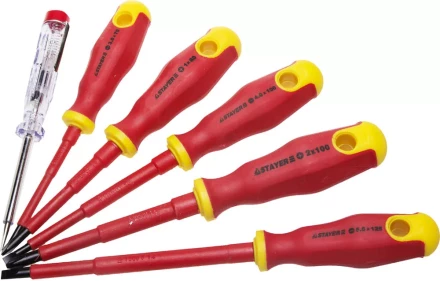 Набор STAYER &quot;PROFI&quot; &quot;ELECTRO&quot;: Отвертки диэлектрические, тестер, 100-250В, Cr-V, 6шт 25145-H6_z01 купить в Нягани