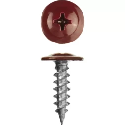 Саморезы ЗУБР с прессшайбой по листовому металлу до 0,9 мм, окрашенные в RAL-3005, PH2, 4,2х16 мм, 500шт 300191-42-016-3005