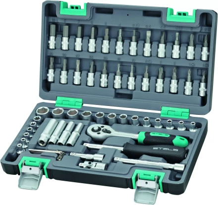 Набор инструментов 1/4  CrV пластиковый кейс 57 предметов STELS 14101 купить в Нягани