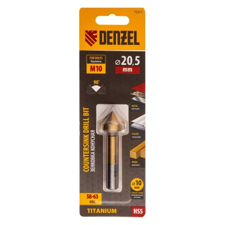 Зенковка конусная под М10, HSS, по металлу, цилиндрический хвостовик Denzel 72311 купить в Нягани