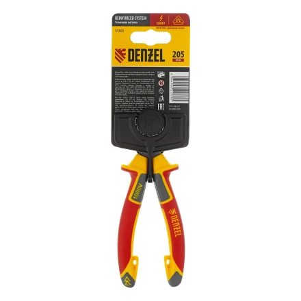 Длинногубцы прямые Denzel 17305, диэлектрические рукоятки до 1000 В, трехкомпонентные рукоятки, 205мм купить в Нягани