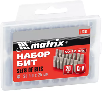 Набор бит SL5,0 x 25 мм, сталь 45Х, 20 шт., в пласт. боксе MATRIX 11301
