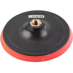 Тарелка опорная STAYER "MASTER" пластиковая для УШМ на липучке, полиуретановая вставка, d=150 мм, М14 35744-150